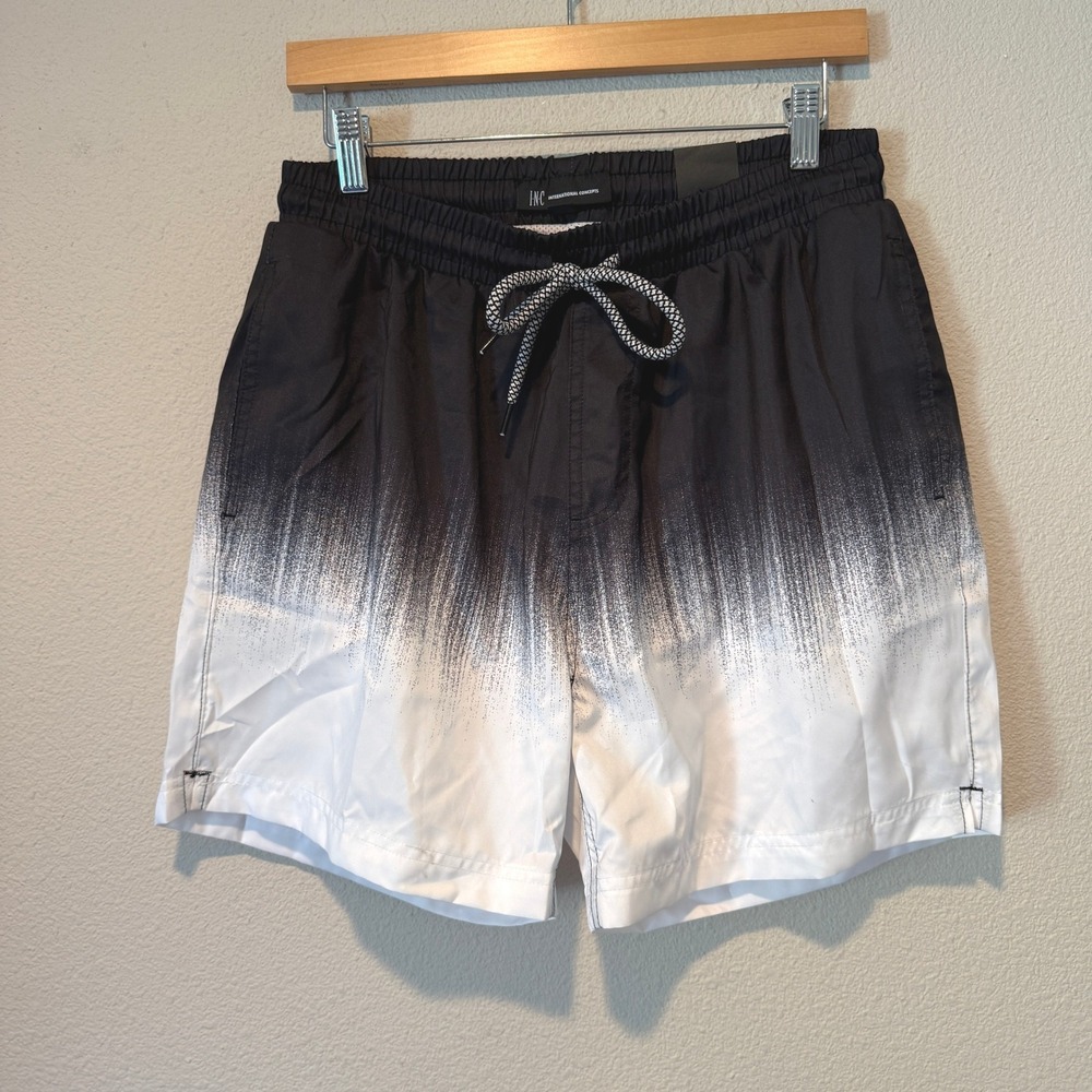 INC International Concepts Mens Black White Ombre Quick Dry Swim Trunks M NEW